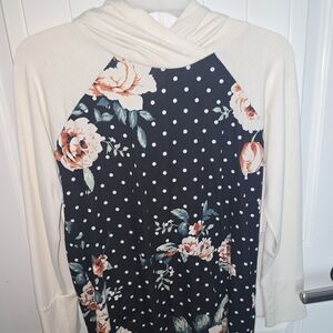 LuLaRoe Cream and Black Floral Polka Dot Hoodie